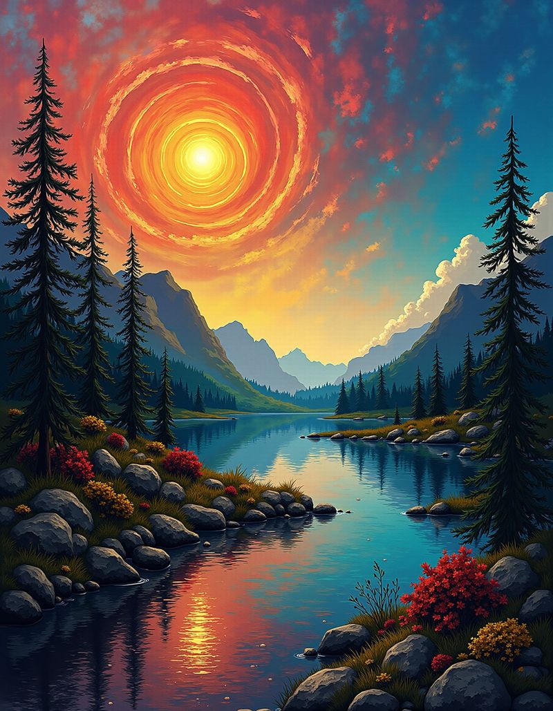 Peaceful artistic view of a river and sunset
